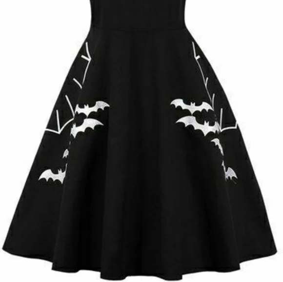Sucrefas 1XL Bat A-Line Dress Retro Pinup Goth - Picture 2 of 3